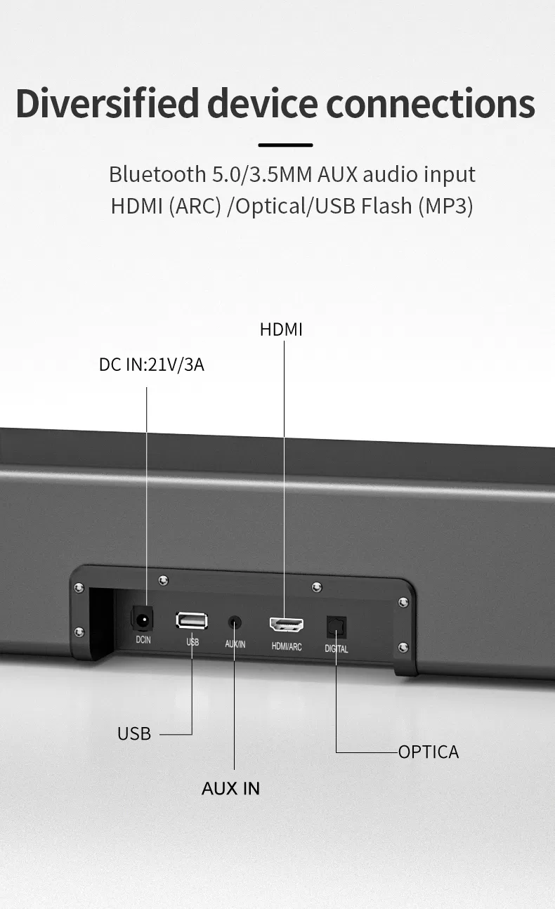 100W 2.1 Channels Sound System Soundbar Bluetooth with Subwoofer Wireless Speaker