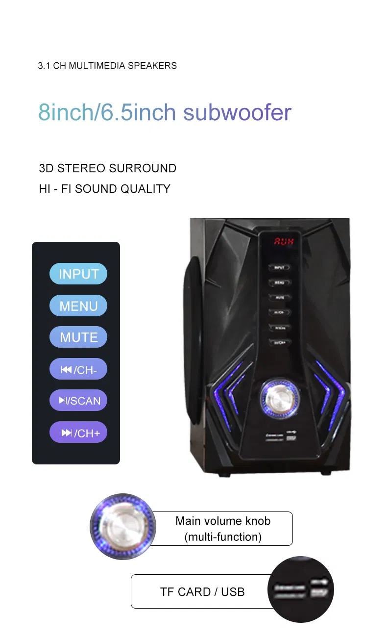 High Quality Powerful Bass Wooden Subwoofer Home Theater System MX-380