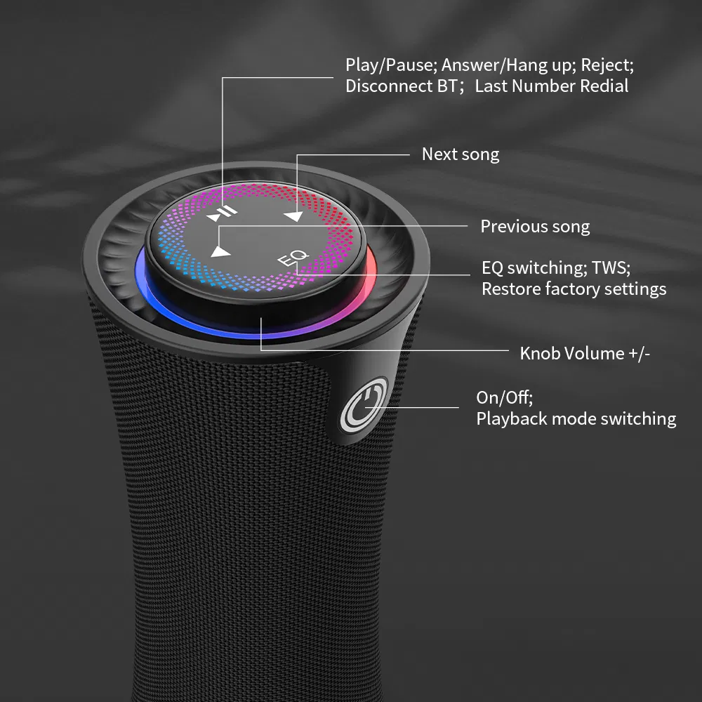 Cyboris T16 Portable Wireless Bluetooth Speaker with RGB Lighting Stereo Surround Sound Music Player