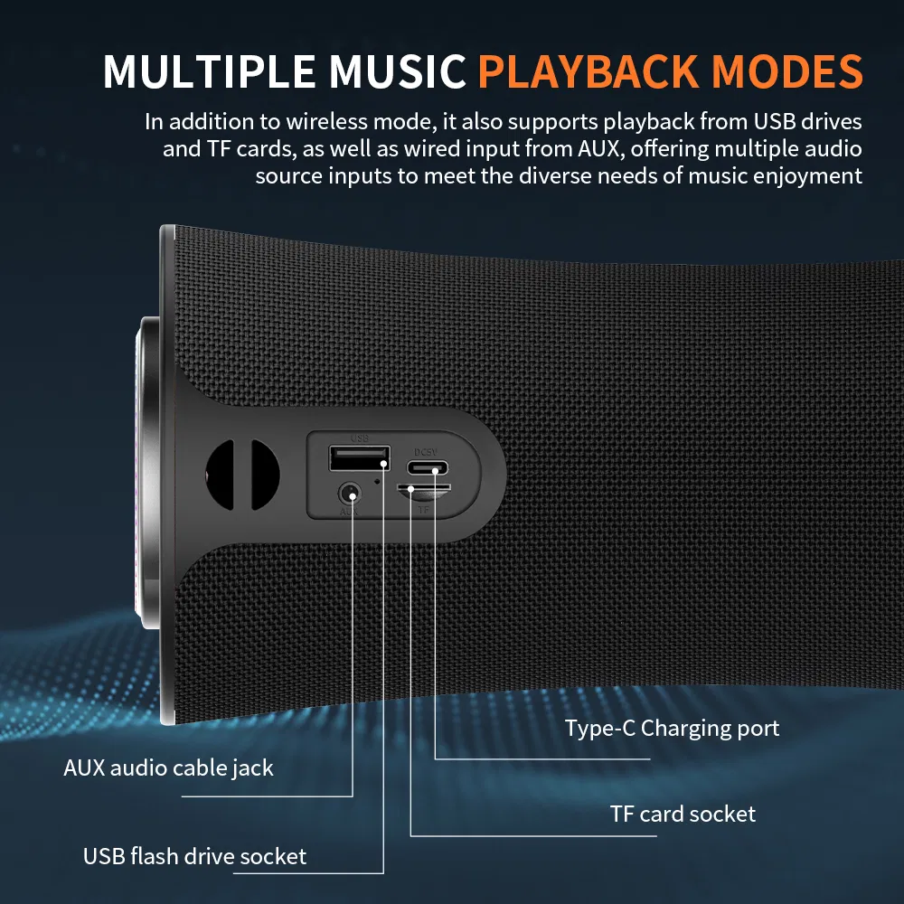 Cyboris T16 Portable Wireless Bluetooth Speaker with RGB Lighting Stereo Surround Sound Music Player