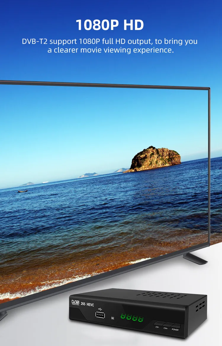 1080P HD Tdt DVB-T2 Set Top Box Tuner DVB-T2 H. 265
