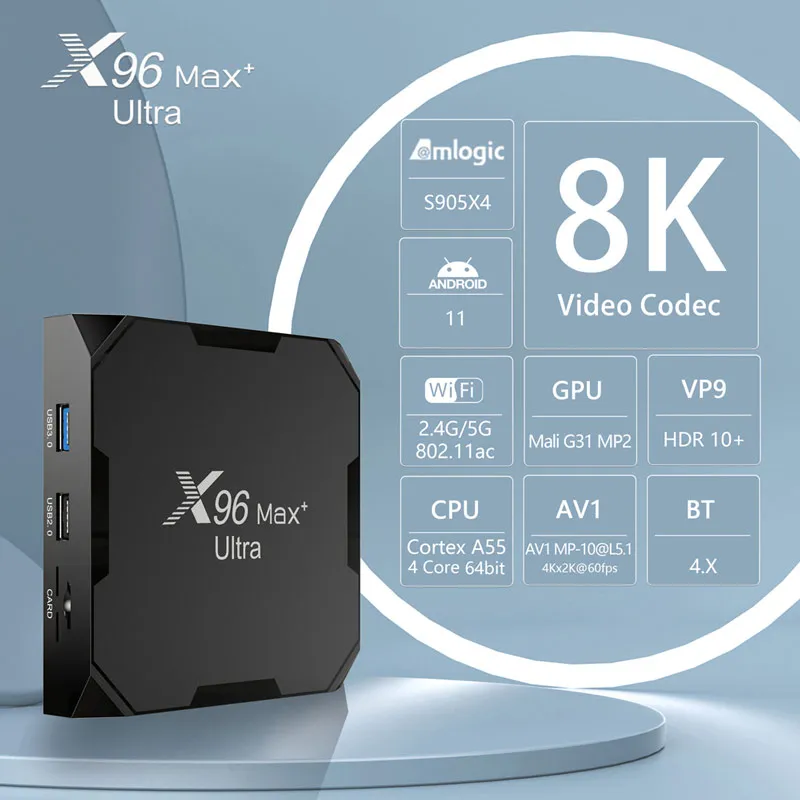 New Arrival X96 Max+ Ultra S905X4 4GB 64GB 8K Android 11 TV Box X96 Max Plus Set-Top Box