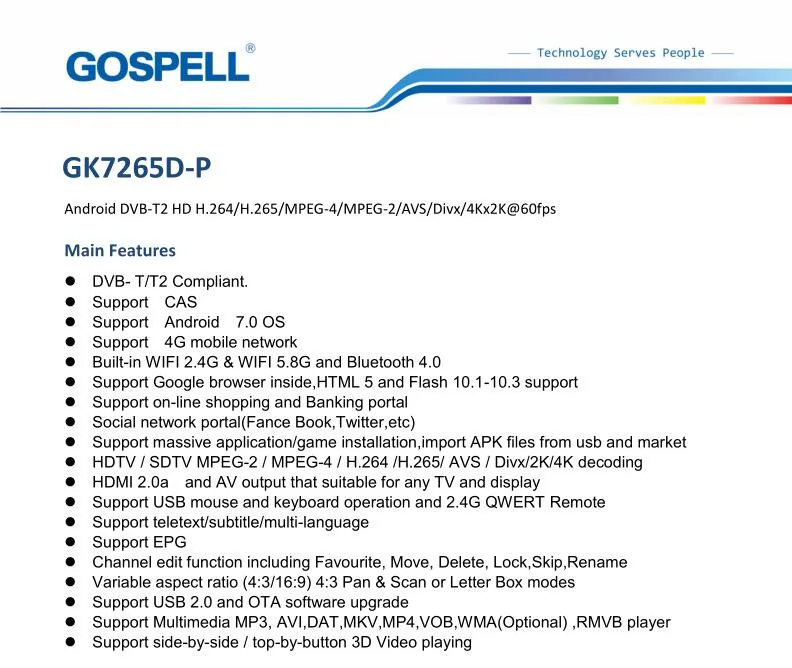 High-Performance WiFi Android 7.0 DVB-T2 Set Top Box 4K with CAS Module