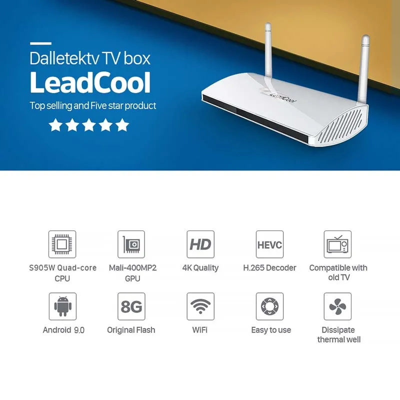 Leadcool Smart TV Box Android 9.0 Amlogic Set-Top Box 4K with 1 Year Livego