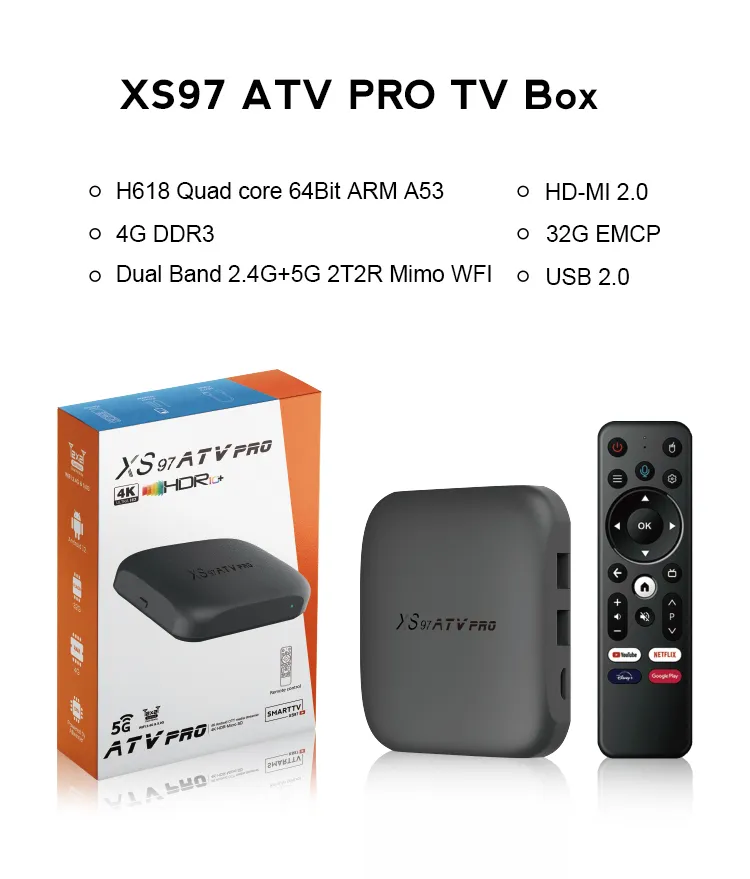 2025 Hot Selling Xs97 ATV PRO Set-Top Box with Bluttooth Remote Control and IPTV Application