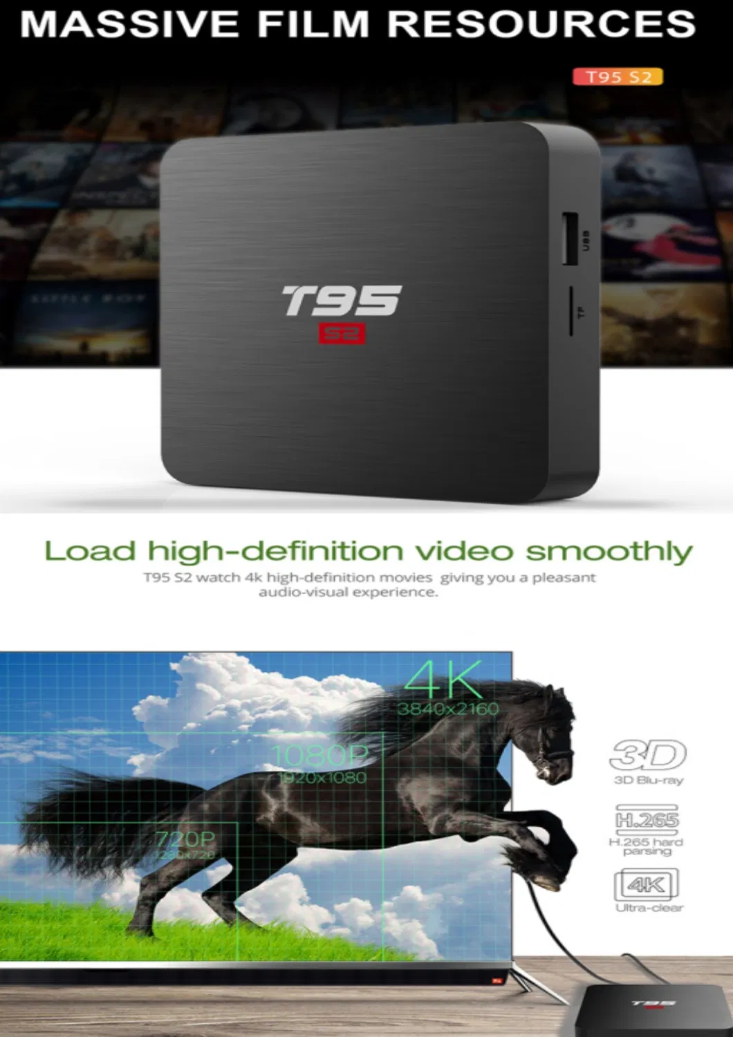 Smart 4K T95s2 Android 7.1 2g 16g 2.4G WiFi Set Top Box