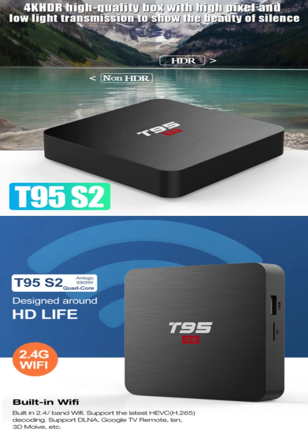 Smart 4K T95s2 Android 7.1 2g 16g 2.4G WiFi Set Top Box
