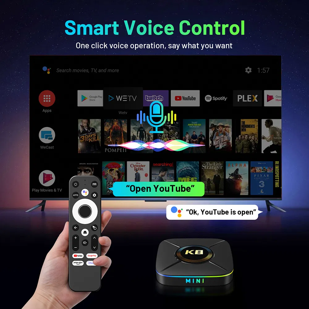 Promax Ott HK1 K8 Mini Android 14 OS Smart TV Box Voice Remote 2.4G 5.8g Dual WiFi 6 Rk3518 Chip 2g RAM 16g 32g ROM 4K Set Top Box