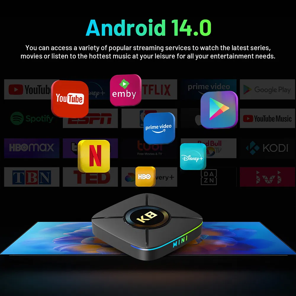 Promax Ott HK1 K8 Mini Android 14 OS Smart TV Box Voice Remote 2.4G 5.8g Dual WiFi 6 Rk3518 Chip 2g RAM 16g 32g ROM 4K Set Top Box