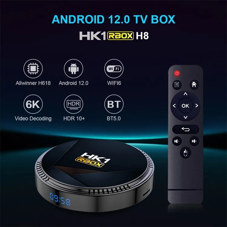 HK1 Rbox H8 Set Top Box Android 12.0 Digital TV Dual WiFi 4K HD Free Video Suppliers TV Box TV Set Box