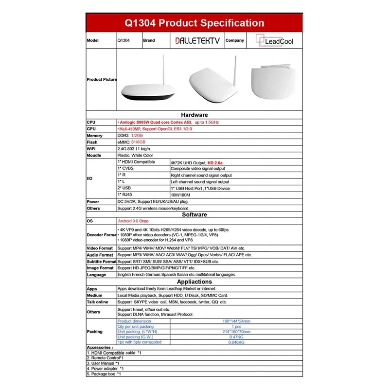 Hot Sale Leadcool Q1304 Rk3229 2g 16g Android 8.1 4K Smart TV Set-Top Box