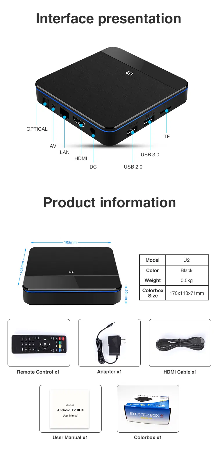 Hottest New Model U2 1000Mbps LAN 2.4G 5GHz S905X3 Android 9.0 4GB 32GB H96 Max 4K TV Android Box IPTV Server Panel Set Top Box