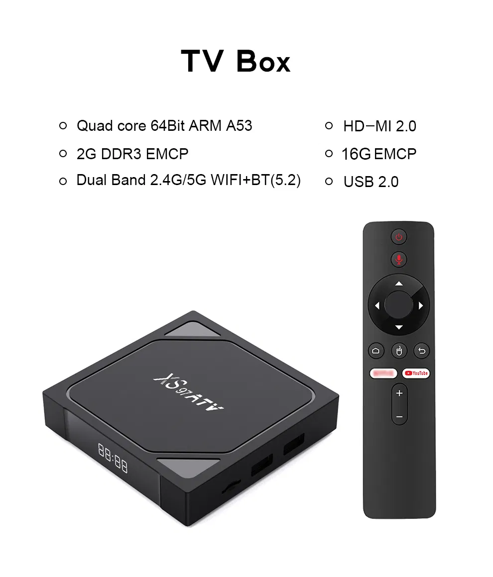 Custom OEM High Quality 2GB 16g 2.4G+5g WiFi Xs97 Set Top Box Android 10 4K Hdr Smart TV Box