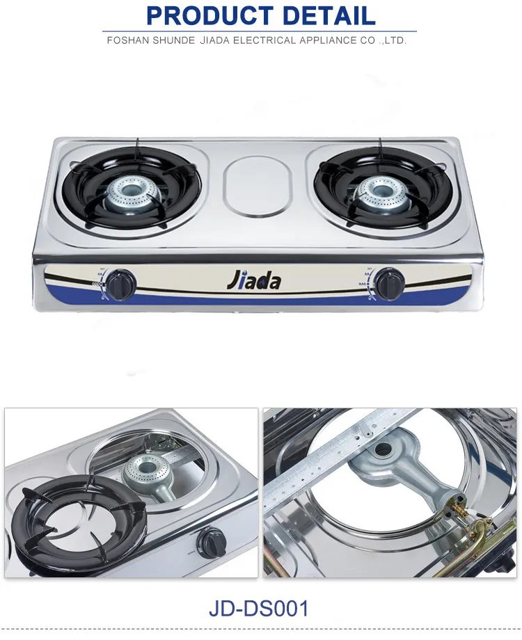 Africa Market Hot Slae Stainless Steel Commercial Cooktop 2 Burner Gas Cooker Stove