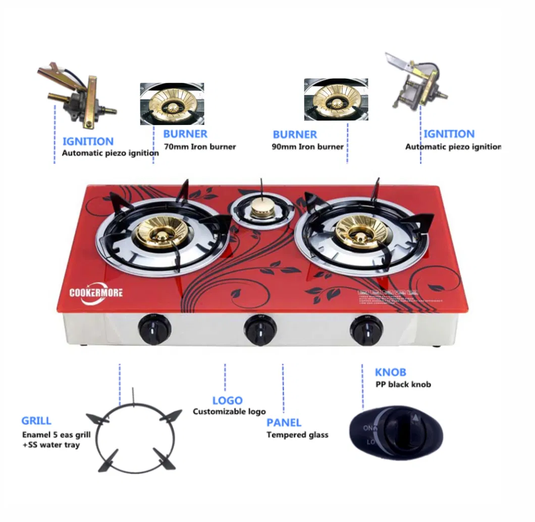 Africa Fashion Kitchen Stainless Steel Material Tempered Glass Top Gas Stove