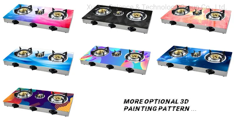 Xunda High Efficiency Tornado Flame Gas Burners 3D Painting Glass Pane Table Top Gas Stove