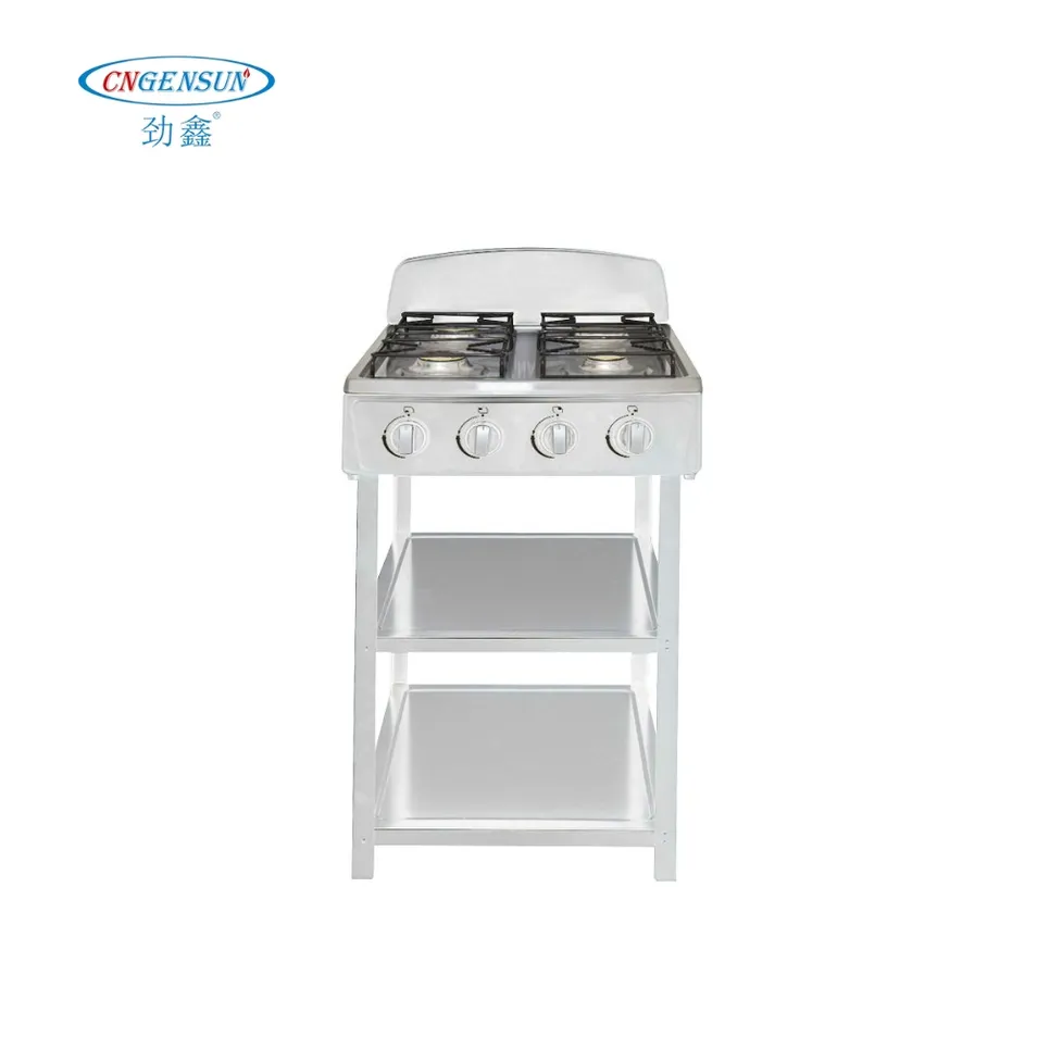 Modern Elegent 4 Enameled Burner Gas Cooking Stove with Chic White Shelf