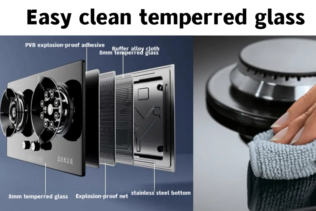 High Efficiency Super Blue Flame 2 Burner Temperred Glass Gas Stove