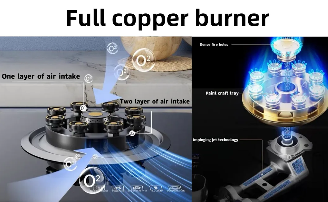 High Efficiency Super Blue Flame 2 Burner Temperred Glass Gas Stove