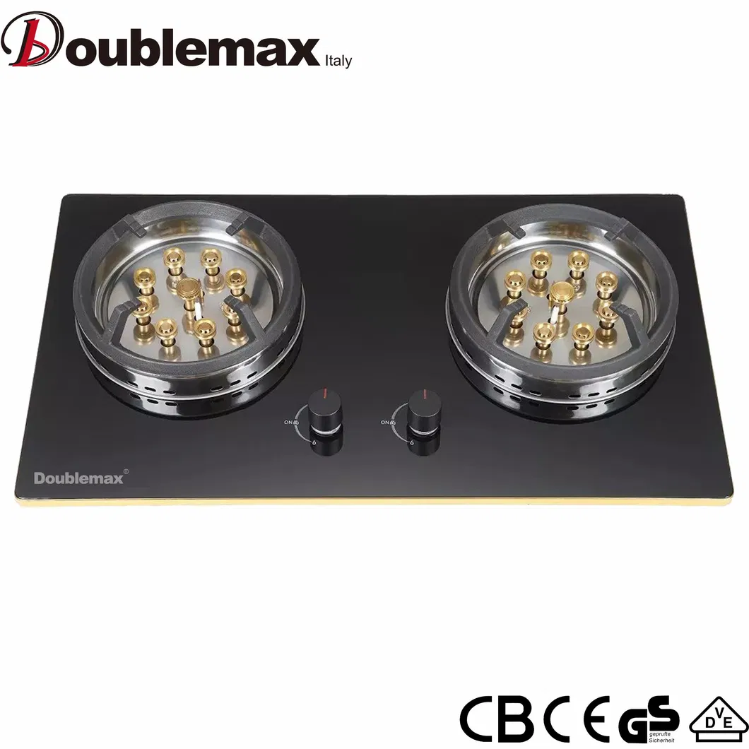 High Efficiency Super Blue Flame 2 Burner Temperred Glass Gas Stove