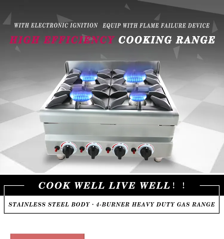 Free Standing Stainless Steel Portable Counter Top 4-Burners Gas Cooking Range Kitchen Table Top Cooker Gas Stove