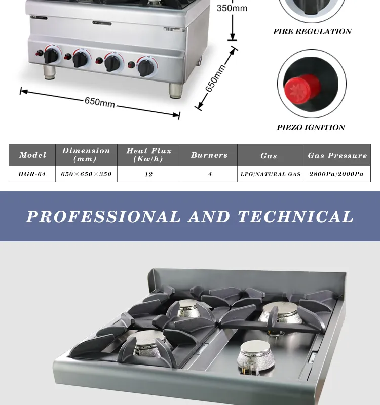 Free Standing Stainless Steel Portable Counter Top 4-Burners Gas Cooking Range Kitchen Table Top Cooker Gas Stove