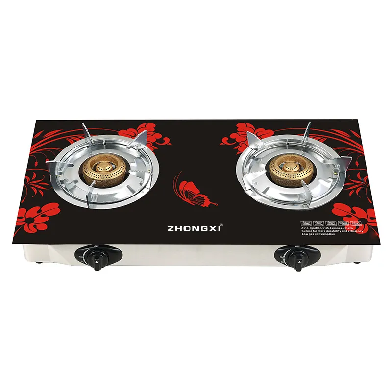 Cheap Price Europe Market Double Burner Table Top Tempered Glass Gas Stove