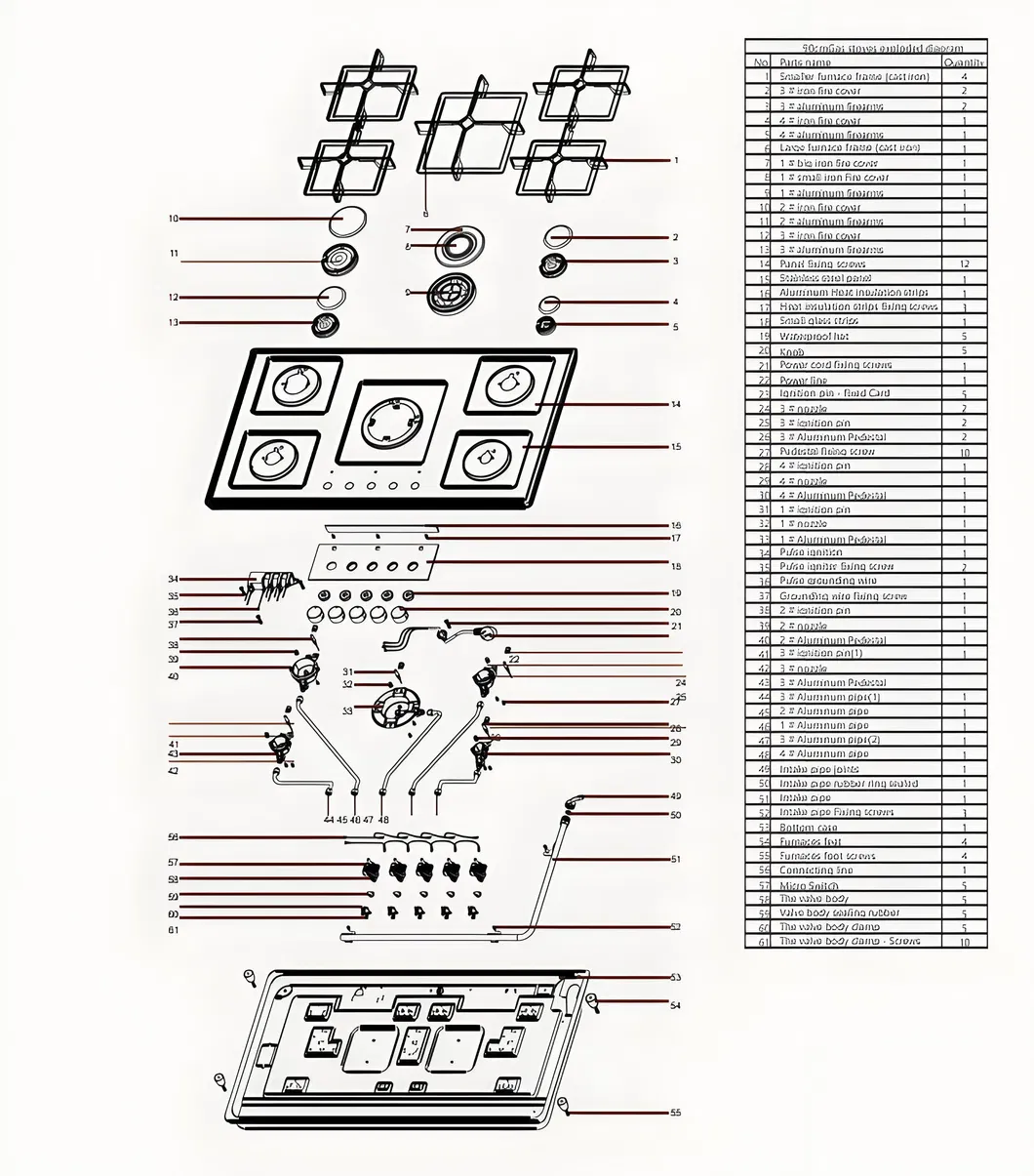 High Quality Good Fire Blue Flame 5 Burner Table Gas Stove Qb5z52tcw