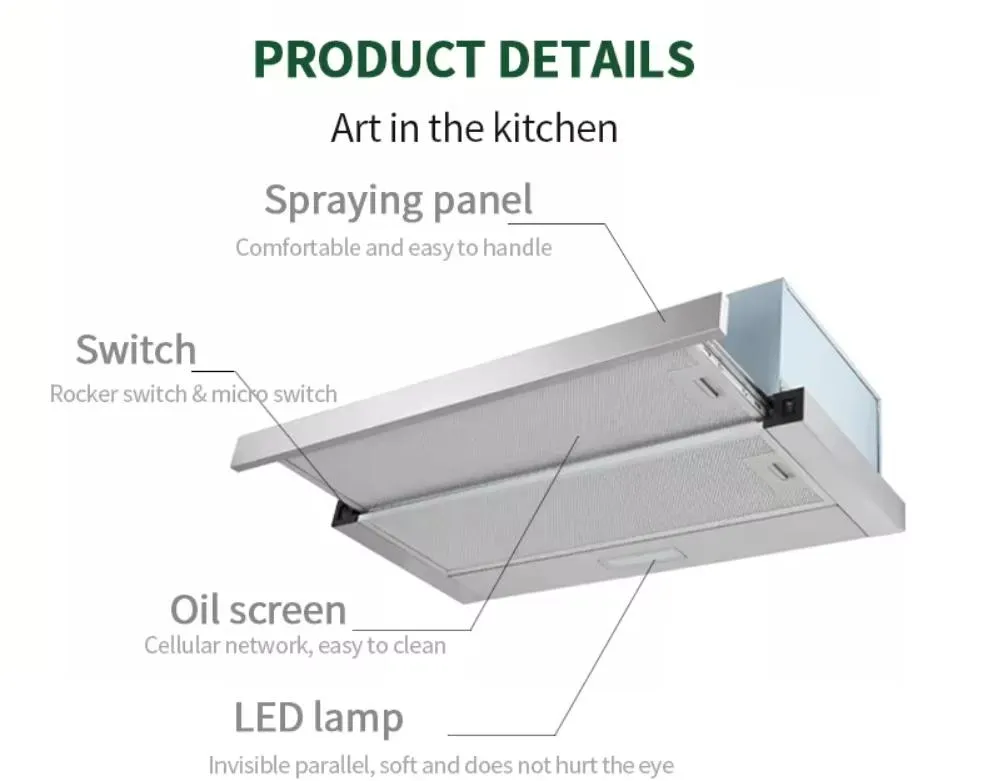 Telescopic Sliding Kitchen Chimney Built in Range Hood Copper Motor