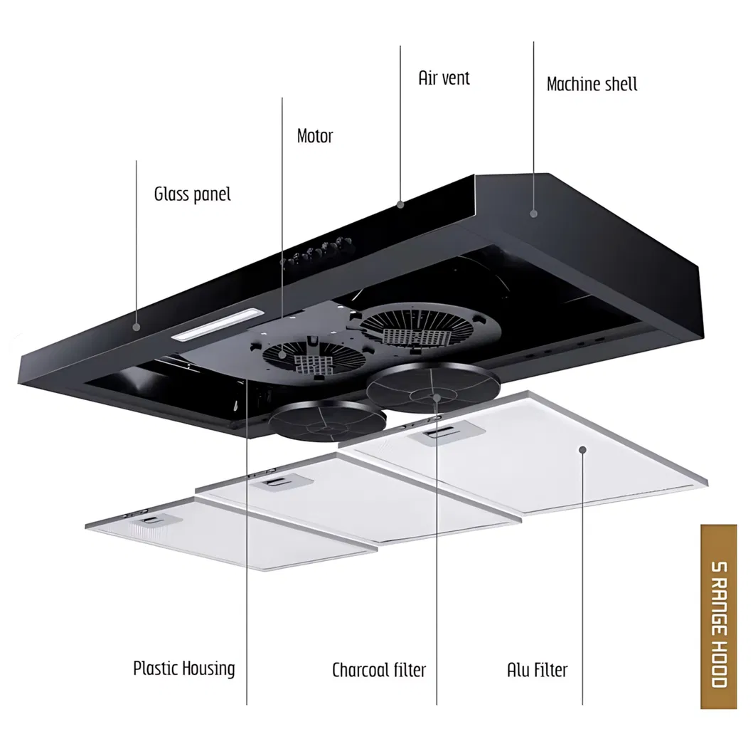 60/70/80/90 Cm Wall Mount Range Hood, Rocker Button, Stainless Steel Telescopic Rangehood