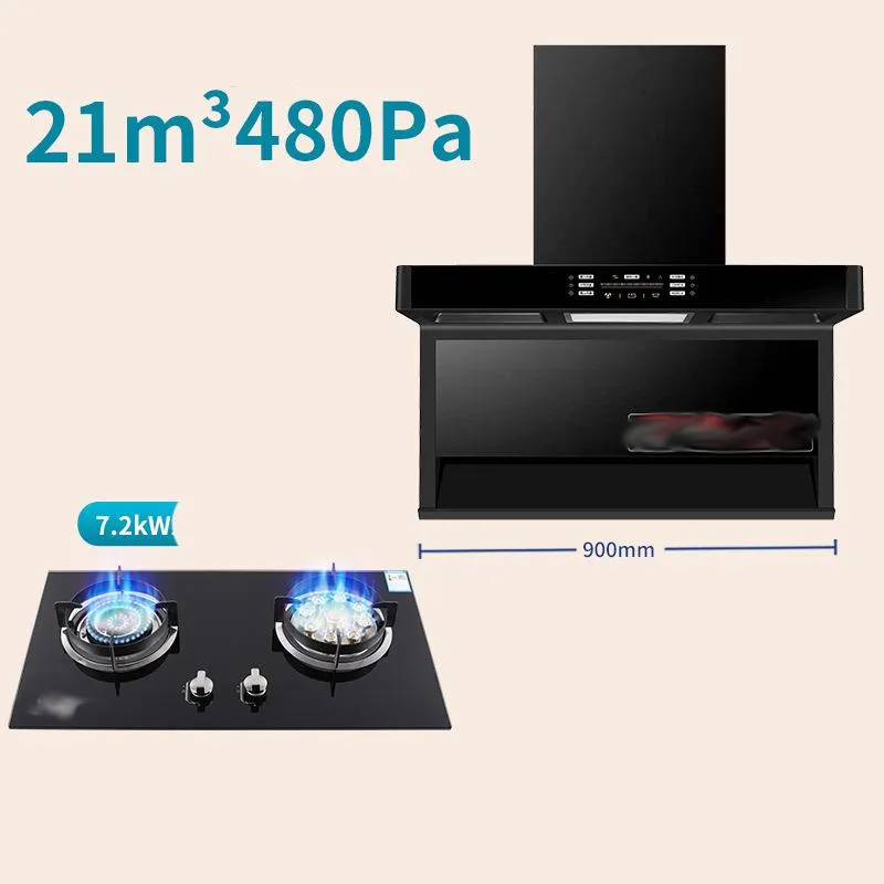 Household Kitchen Strong Suction 7 Shaped Top Side Dual Range Hood