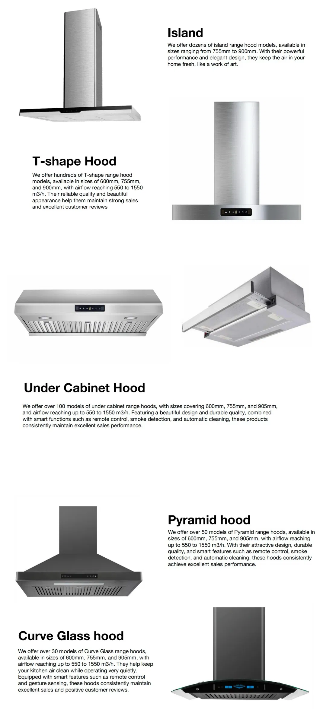 Powerful Stainless Steel Kitchen Hood Range Hood Chimney with 900 Cfm Performance Cooker Hood