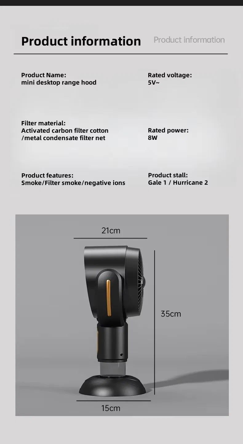 Portable USB Range Hood for Kitchen, Camping, and Indoor BBQ (CFDLP25035)