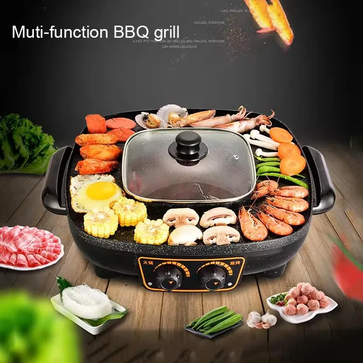 High Quality 2 in 1 Multi-Functional Electric Grills with Hot Pot Electric Griddles Pan