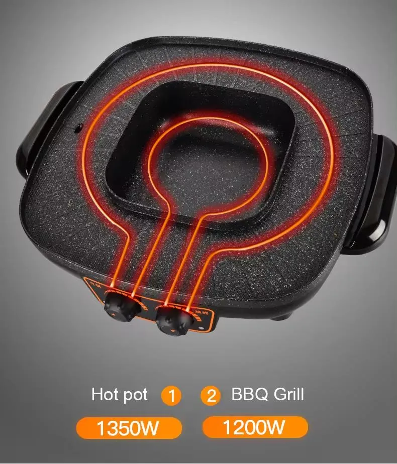 High Quality 2 in 1 Multi-Functional Electric Grills with Hot Pot Electric Griddles Pan