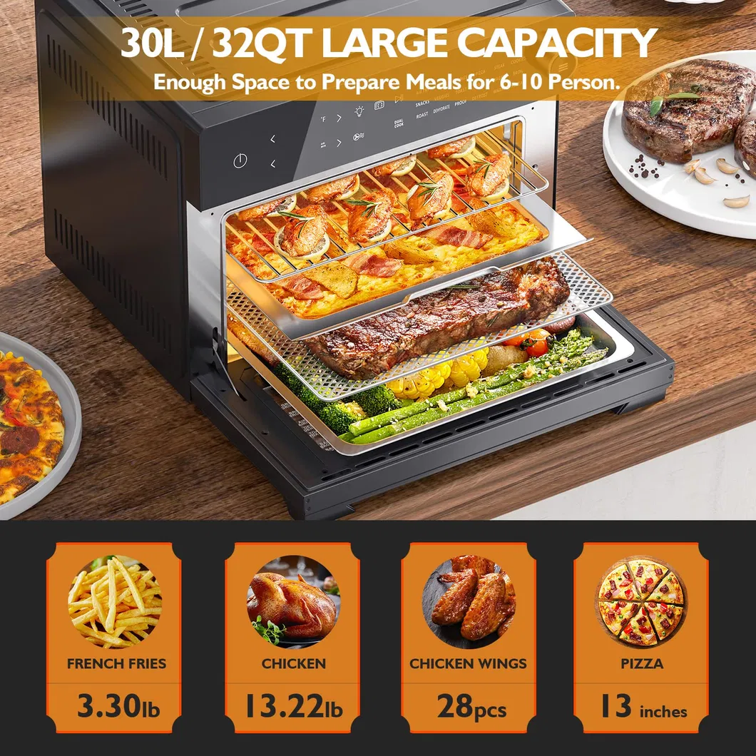 30L Large Countertop Convection 13" Pizza Chicken Basket Air Fryer Toaster Oven