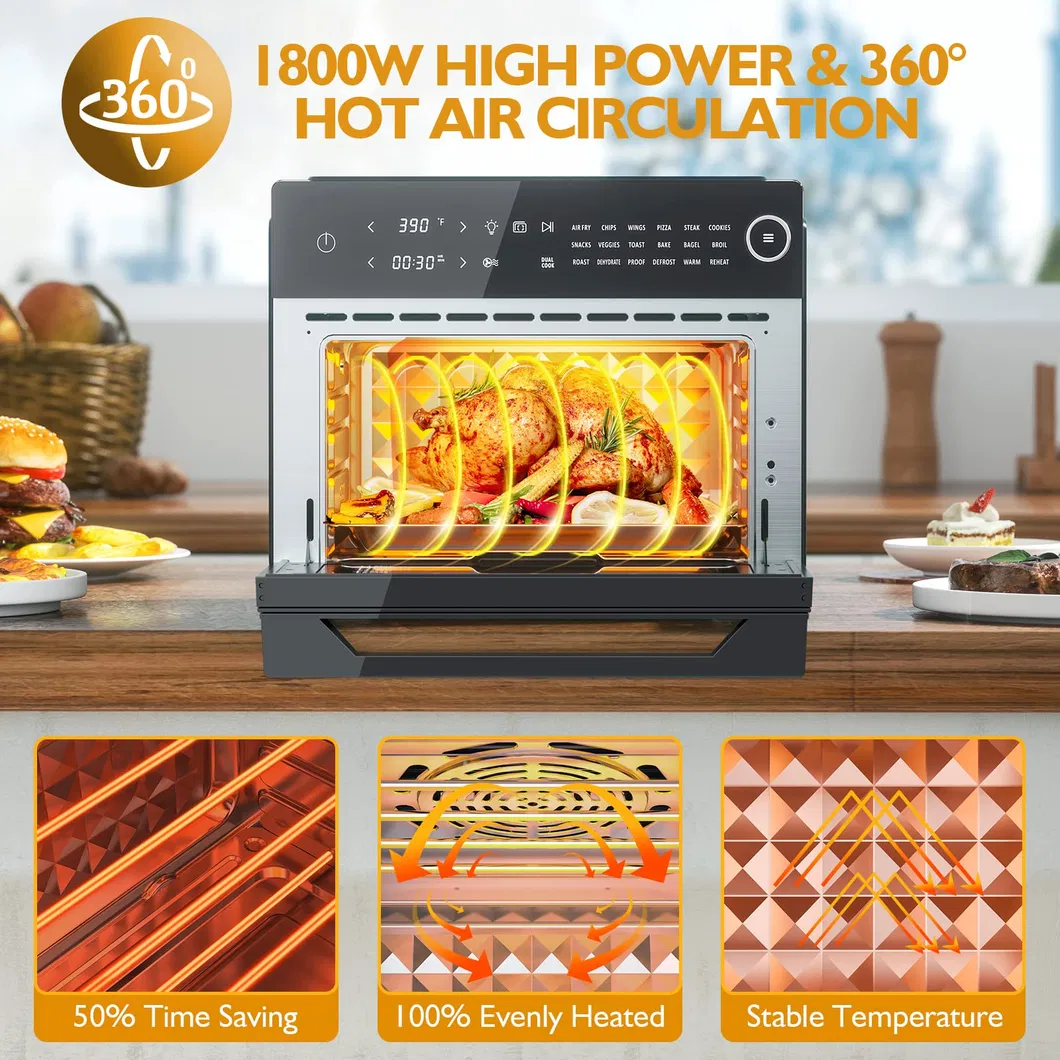 30L Large Countertop Convection 13" Pizza Chicken Basket Air Fryer Toaster Oven