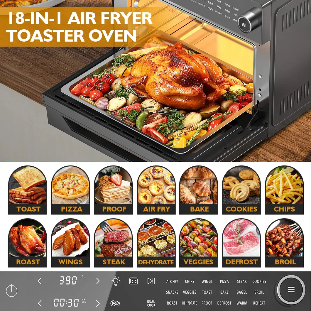 30L Large Countertop Convection 13" Pizza Chicken Basket Air Fryer Toaster Oven