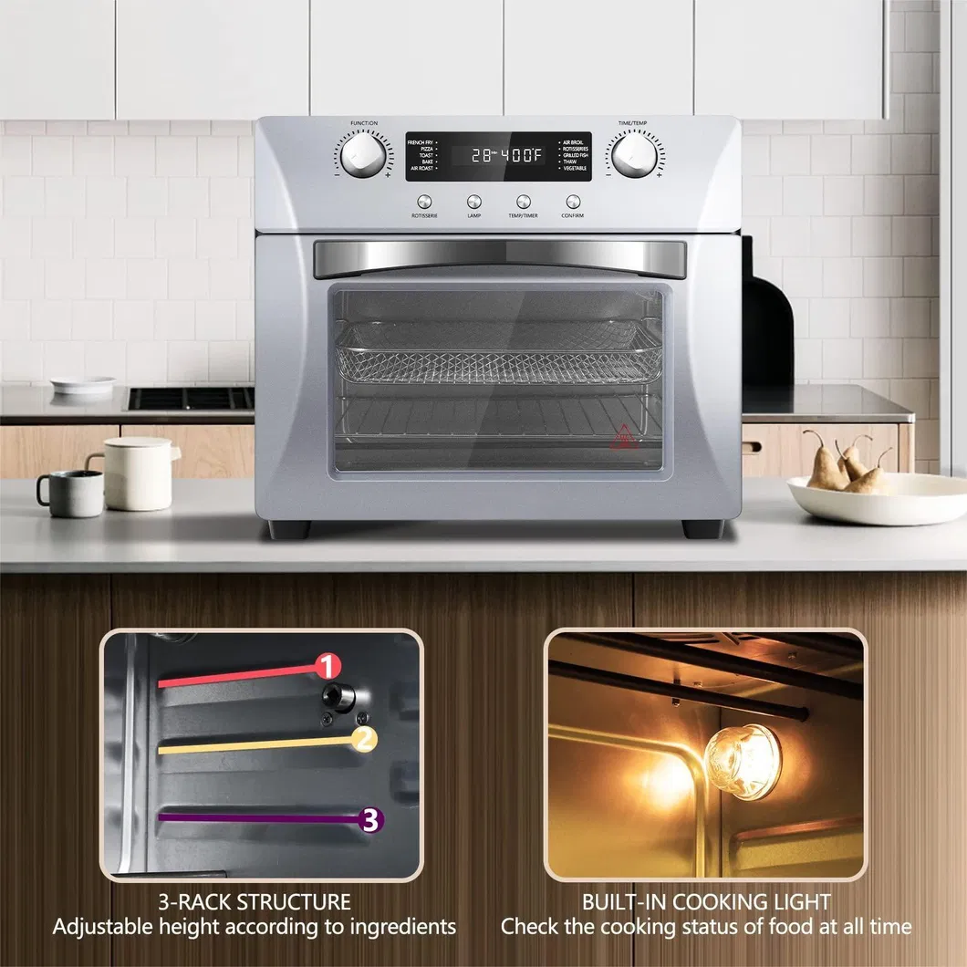 10-in-1 Convection Countertop Toaster Rotisserie Dehydrator Silver Air Fryer Oven