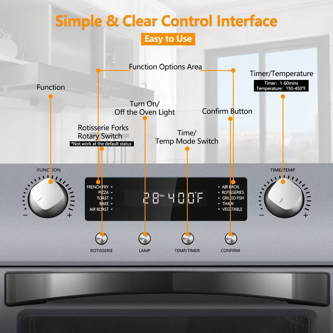 10-in-1 Convection Countertop Toaster Rotisserie Dehydrator Silver Air Fryer Oven