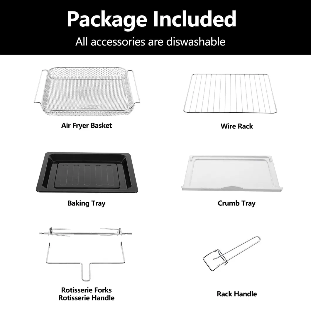 10-in-1 Convection Countertop Toaster Rotisserie Dehydrator Silver Air Fryer Oven