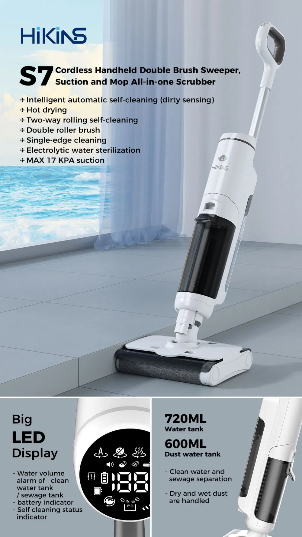 Portable Wet and Dry Vacuum 15kpa Floor Scrubber Vacuum Cleaner