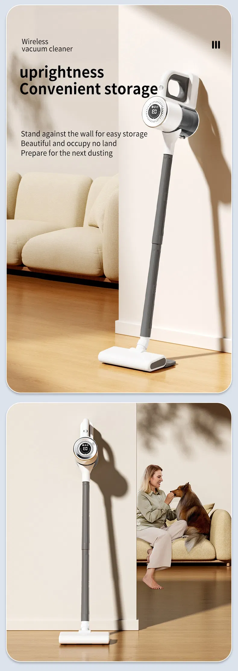 Household USB Charging Powerful Cordless Stick Electric Upright Vacuum Cleaner with Mop Display for Commercial Hotel Wet and Dry