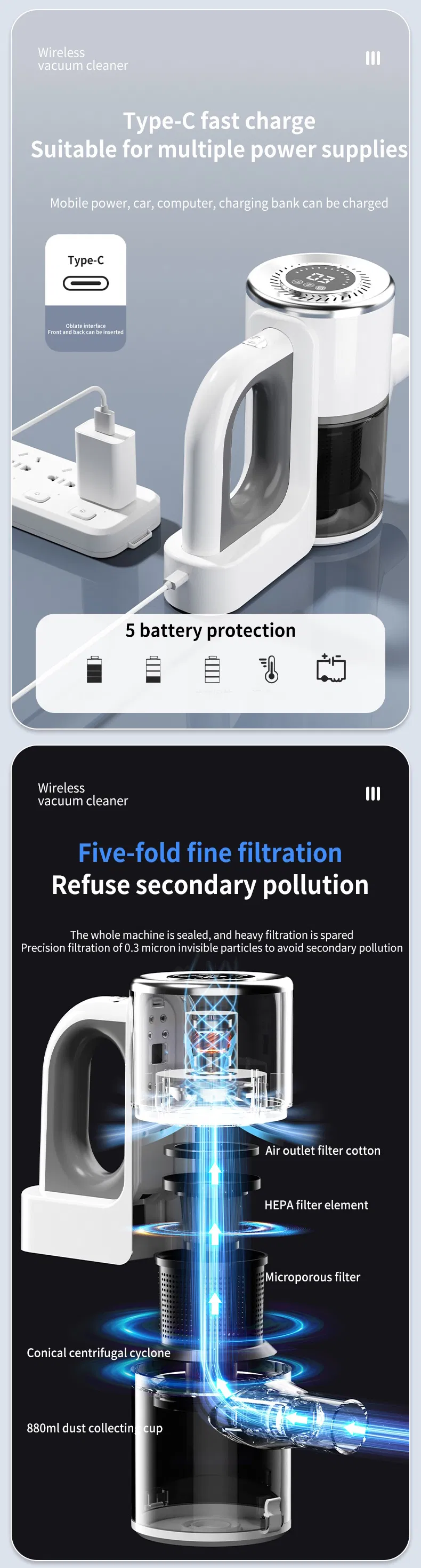 Household USB Charging Powerful Cordless Stick Electric Upright Vacuum Cleaner with Mop Display for Commercial Hotel Wet and Dry