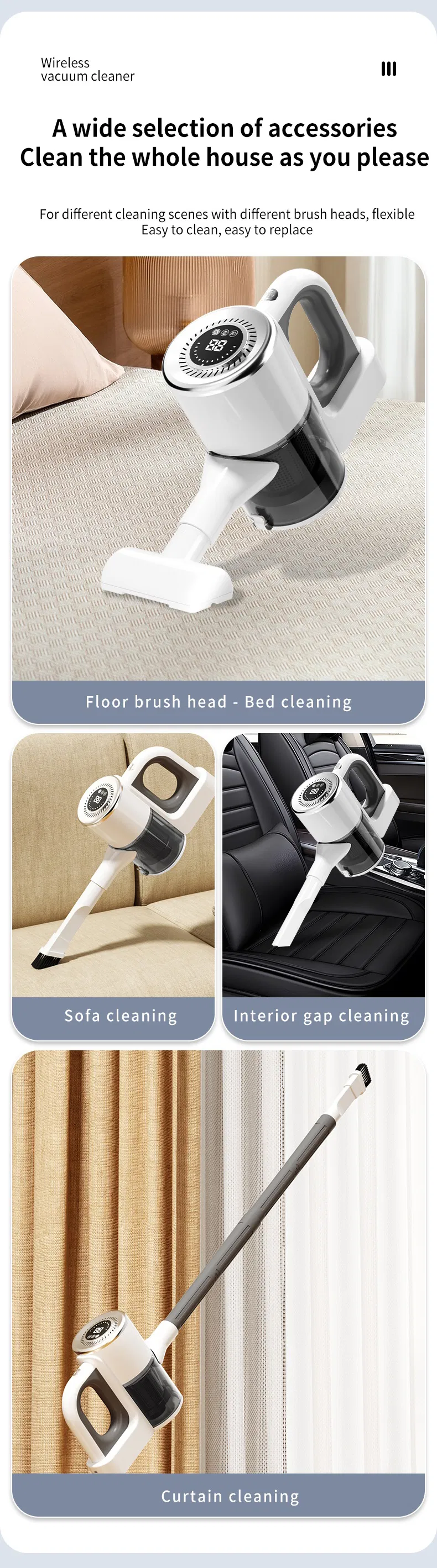 Household USB Charging Powerful Cordless Stick Electric Upright Vacuum Cleaner with Mop Display for Commercial Hotel Wet and Dry