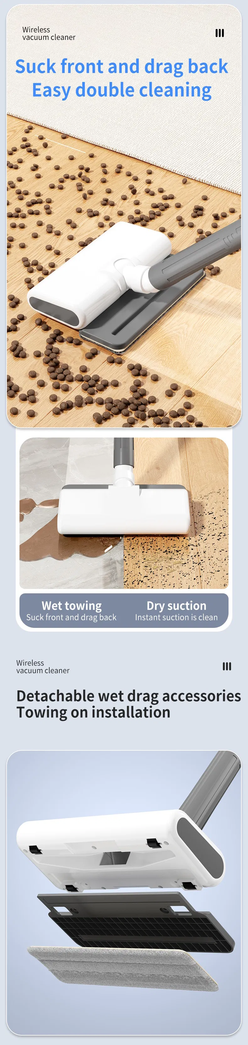 Household USB Charging Powerful Cordless Stick Electric Upright Vacuum Cleaner with Mop Display for Commercial Hotel Wet and Dry