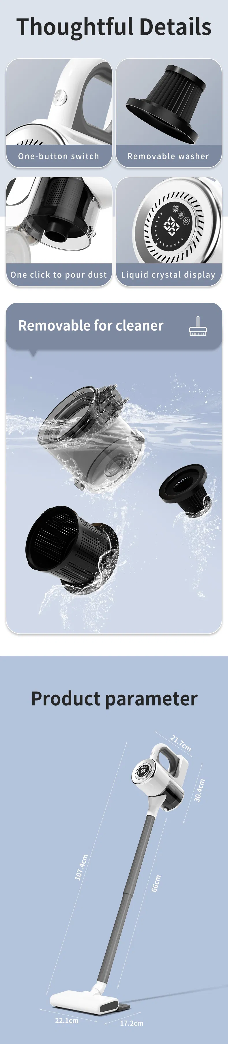 Household USB Charging Powerful Cordless Stick Electric Upright Vacuum Cleaner with Mop Display for Commercial Hotel Wet and Dry