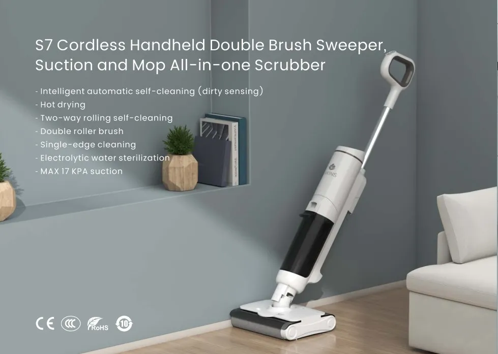 Household 15kpa Floor Cleaning Rechargeable Cordless Hot Drying Floor Scrubber