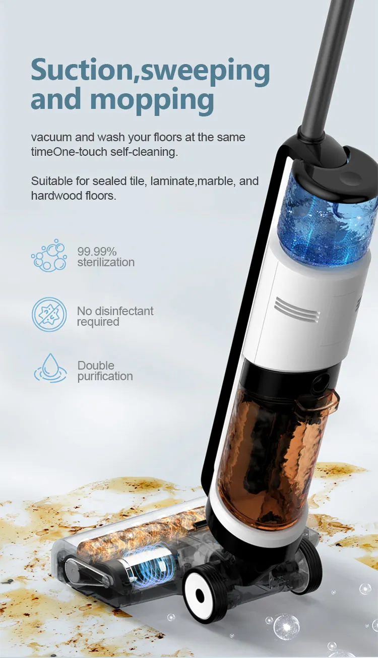 Wet and Dry Rechargeable Floor Washer 1000ml Capacity Cordless Vacuum Cleaner Mop