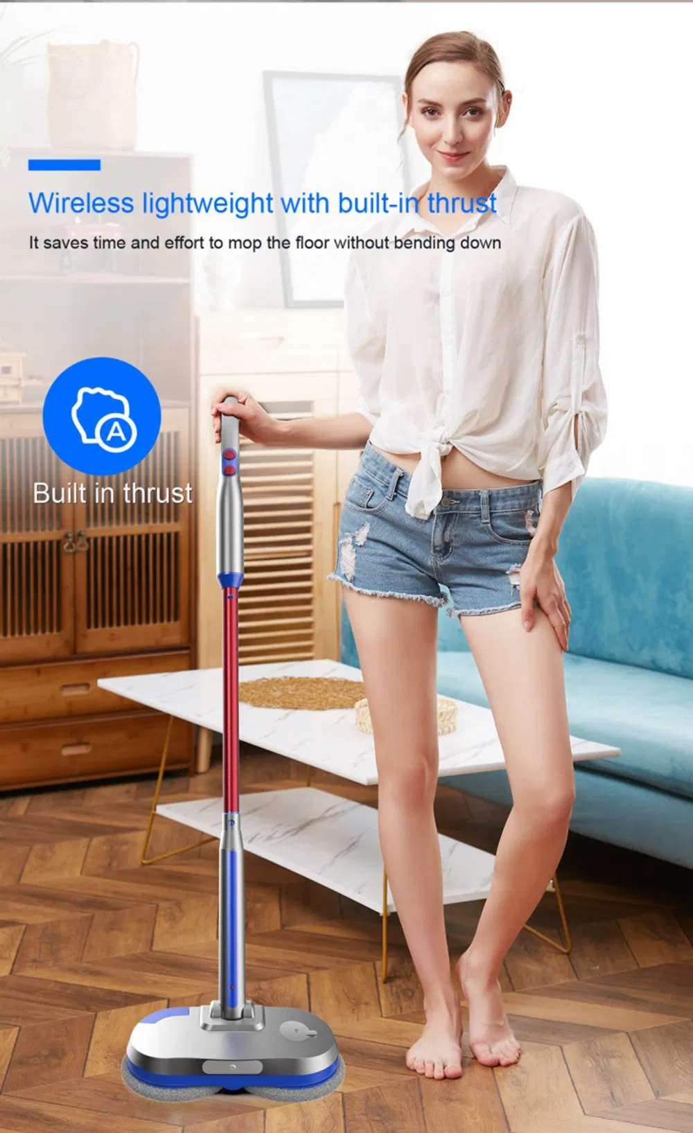 Electric Mop, Cordless Floor Scrubber for Floor Cleaning, Power Cordless Mop with Extension Handle, Electric Spin Mop